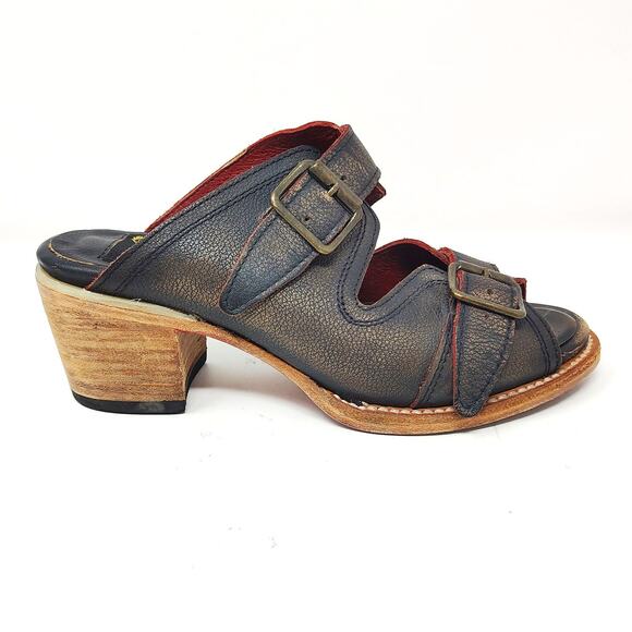 Freebird by Steven Womens 7 Caprice Distressed Block Heel Sandals Leather Black - Picture 3 of 8